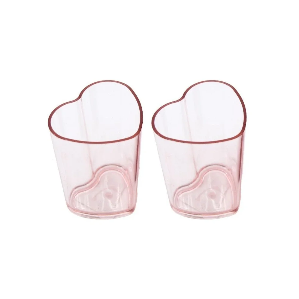 set of 2 Gift pack plastic pink heart juice cups tumblers